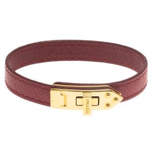 Prada Burgundy Gold Plated Leather Turn Lock Bracelet