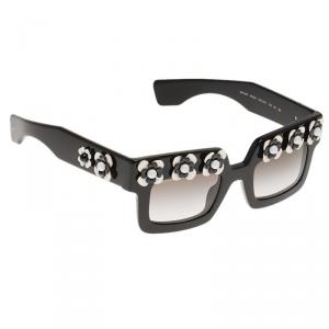 Prada Black Floral Embellished SPR25P Square Sunglasses