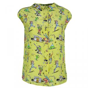 Prada Yellow Multicolor Print Collar Top S