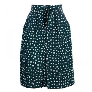Prada Green Printed Silk Dirndl Skirt S