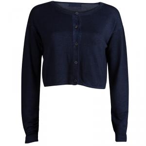 Prada Dark Blue Knit Long Sleeve Cropped Cardigan M