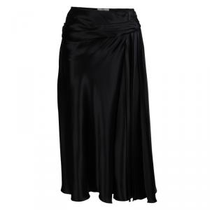 Prada Black Semi Pleated A-Line Skirt M 