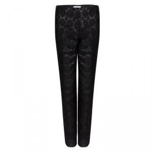 Prada Black Floral Lurex Jacquard Knit Trousres S
