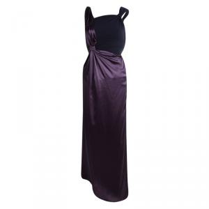 Prada Purple Silk Twist Strap Detail Draped A-Line Gown S