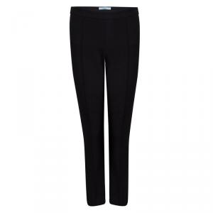 Prada Black Textured High Waist Straight Fit Trousers L