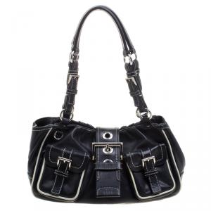 Pre Owned Prada Black Leather Double Pockets Satchel