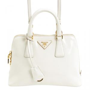 Pre Owned Prada White Leather Mini Promenade Tote Bag 
