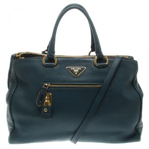 Pre Owned Prada Dark Green Deerskin Leather Double Zip Tote