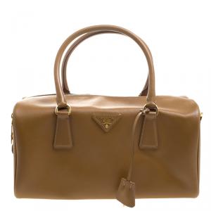 Pre Owned Prada Brown Saffiano O Leather Bowler Bag