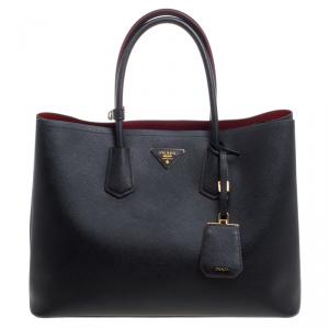 Pre Owned Prada Black Saffiano Cuir Leather Large Double Handle Tote
