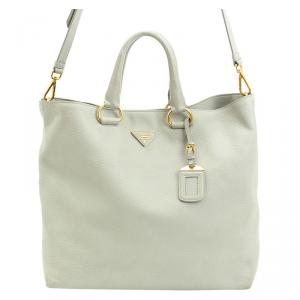 Pre Owned Prada Off White Vitello Daino Leather Tote