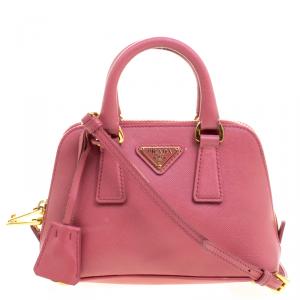 Pre Owned Prada Pink Saffiano Lux Leather Mini Promenade Crossbody Bag