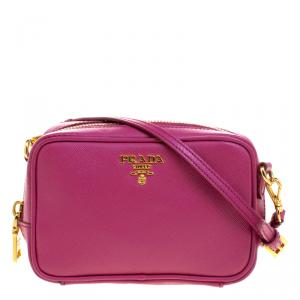 Pre Owned Prada Purple Saffiano Lux Leather Camera Crossbody Bag