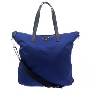 Pre Owned Prada Blue Nylon Convertible Tote