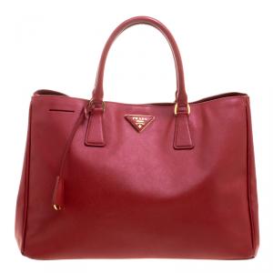 Pre Owned Prada Red Saffiano Lux Leather Large Gardener's Tote