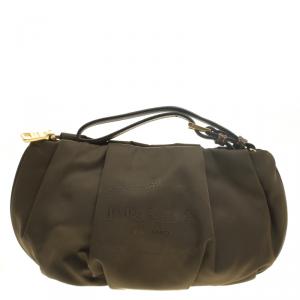 Pre Owned Prada Olive Green Nylon Wristlet Clutch