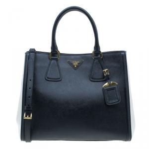مملوكة مسبقًا Prada Black Cream Bi-Color Saffiano Lux Leather Tote