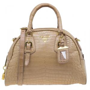 Prada Brown Crocodile Leather Bowler Bag
