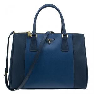مملوكة مسبقًا Prada Bi Color Blue Saffiano Large Lux Double Zip Tote