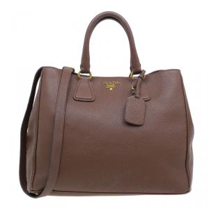 Pre Owned Prada Brown Vitello Daino Leather Shopper Tote