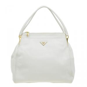 Pre Owned Prada Cream Saffiano Leather Sacca 2 Manici Tote Bag