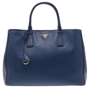 Pre Owned Prada Blue Saffiano Leather Medium Lux Tote Bag