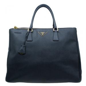 Pre Owned Prada Black Saffiano Lux Leather Double Zip Tote Bag