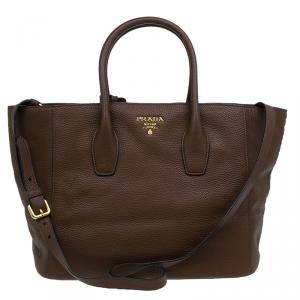 Pre Owned Prada Tobacco Vitello Daino Leather Shopper Tote Bag