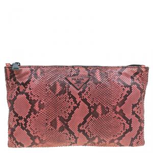 Pre Owned Prada Rosa Python Flat Zip Clutch