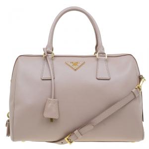 Pre Owned Prada Beige Saffiano Lux Leather Bowler Bag