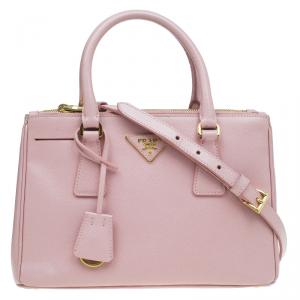 Pre Owned Prada Pink Saffiano Lux Leather Mini Double Zip Tote