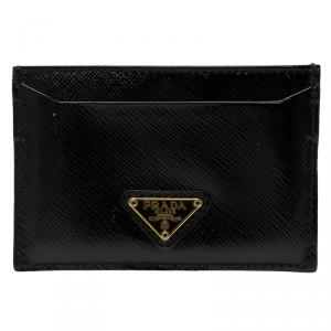 Pre Owned Prada Black Saffiano Patent Leather Card Holder 