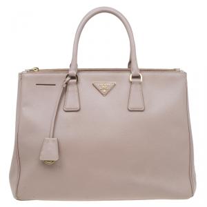 Pre Owned Prada Blush Pink Saffiano Lux Leather Large Double Zip Tote