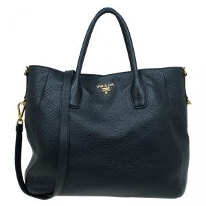 Pre Owned Prada Black Vitello Daino Leather Shopper Tote