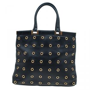 Pre Owned Prada Black Lambskin Grommet Tote