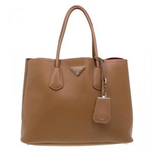 Pre Owned Prada Brown City Calf Leather Double Handle Tote