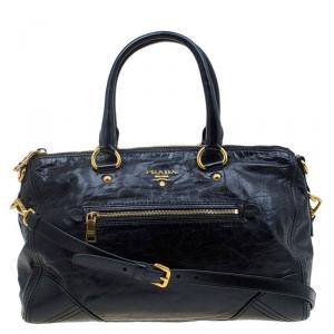 Pre Owned Prada Black Vitello Shine Leather East West Bauletto Bag