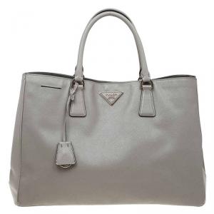 Pre Owned Prada Grey Saffiano Lux Leather Large Tote