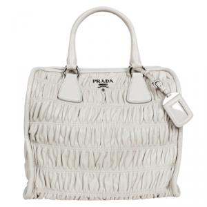 Pre Owned Prada White Ghiaccio Nappa Gaufre Bag
