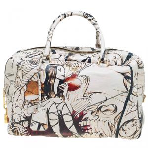 Pre Owned Prada Beige Astro Cervo Lux Leather Limited Edition Print Fairy Bag 