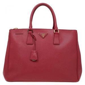 Pre Owned Prada Red Saffiano Lux Leather Large Double Zip Tote