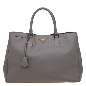 Pre Owned Prada Grey Saffiano Lux Leather Large Tote