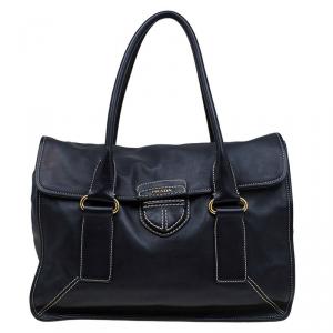 Pre Owned Prada Black Leather Pattina Shopping Tote