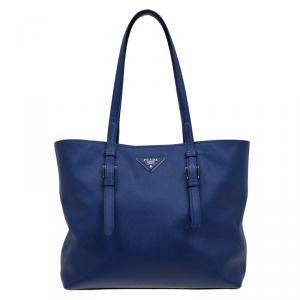 Pre Owned Prada Royal Blue Saffiano Soft leather Shopping Tote