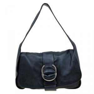 Pre Owned Prada Black Leather Flap Shoulder Bag