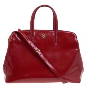 Pre Owned Prada Red Spazzolato Leather Double Zip Top Handle Bag