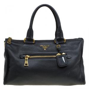 Pre Owned Prada Black Vitello Daino Leather Satchel