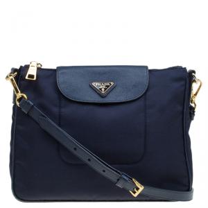 Pre Owned Prada Blue Nylon/Saffiano Leather Crossbody Bag