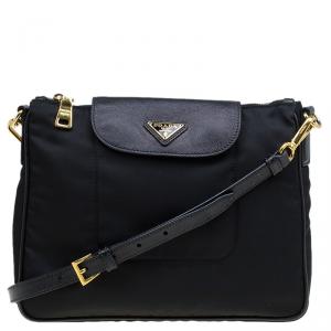 Pre Owned Prada Black Nylon/Saffiano Leather Crossbody Bag
