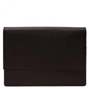 Pre Owned Prada Brown Saffiano Leather Flap Wallet